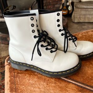 Dr. Martens White Lace Up Boots with Chunky Sole